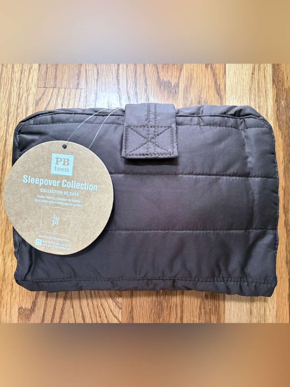 Pottery Barn Teen Puffer Sleepover Toiletry Bathroom Shower Travel Bag Brown